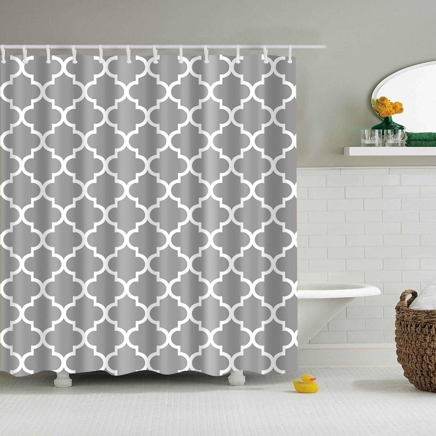 Grey Moroccan Seamless Geometric Shower Curtain Gojeek