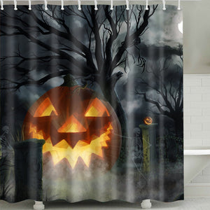 Hanging Evil Pumpkin with Horror Skull Shower Curtain | GoJeek