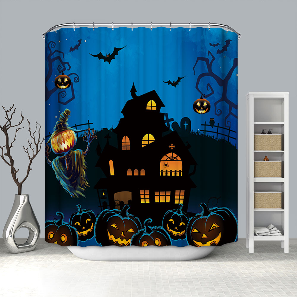 Haunted House Castle Scary Pumpkin Scarecrow Shower Curtain | GoJeek