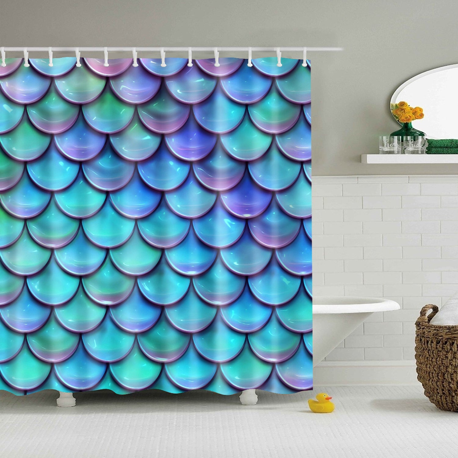 Holographic Mermaid Scales Shower Curtain Bath Decor Gojeek