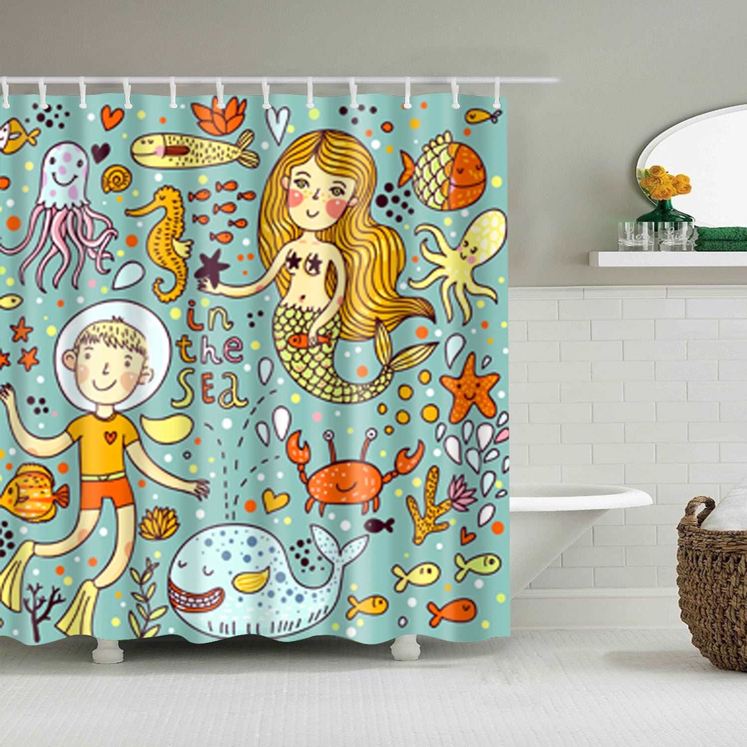 Kids Whimsical Cartoon Undersea Life Shower Curtain Gojeek