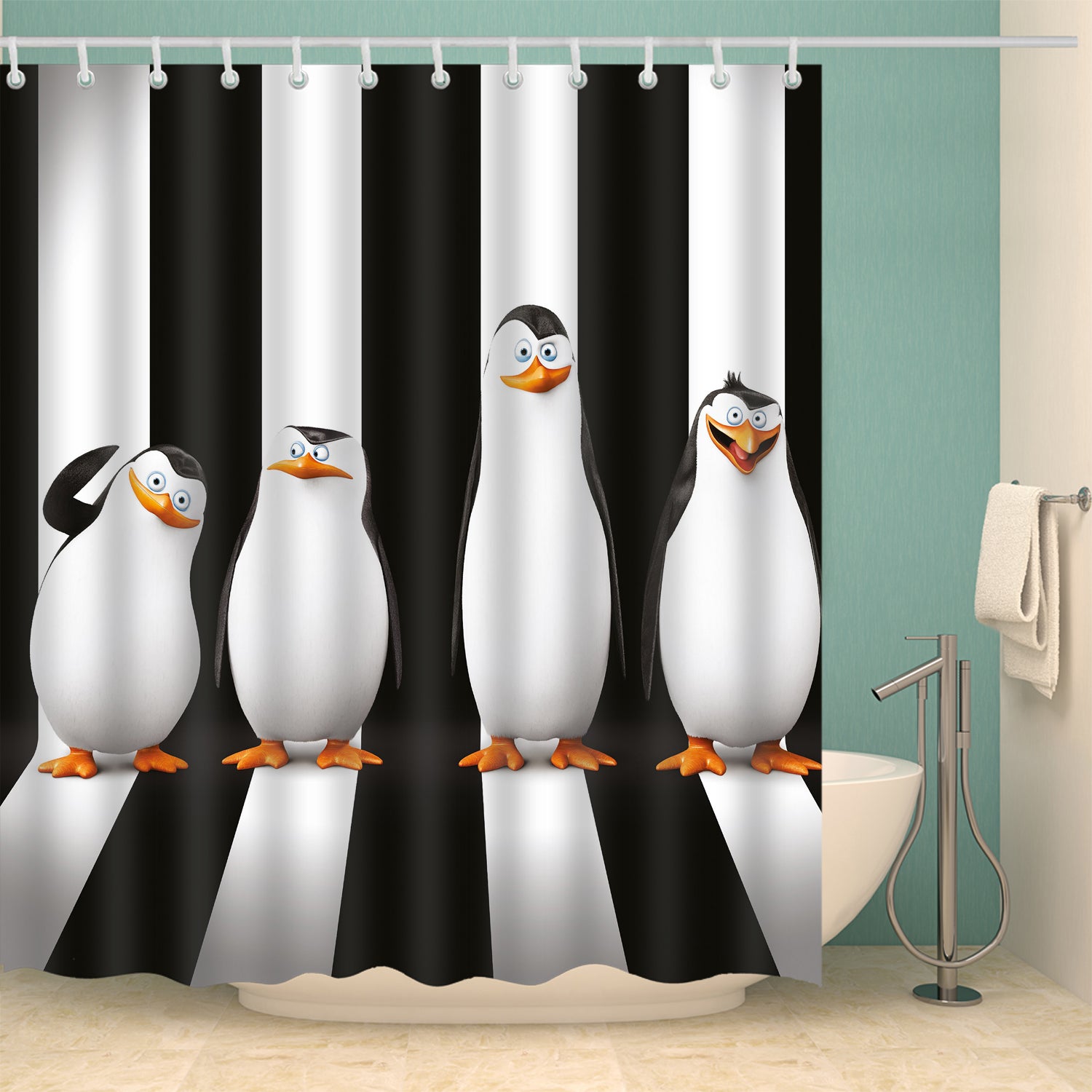 Plucky Penguins Of Madagascar Shower Curtain Gojeek