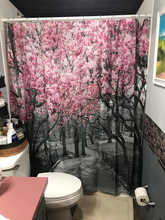 Pink Flower on Dark Burgundy Japanese Shower Curtain – Kaito Japan Design