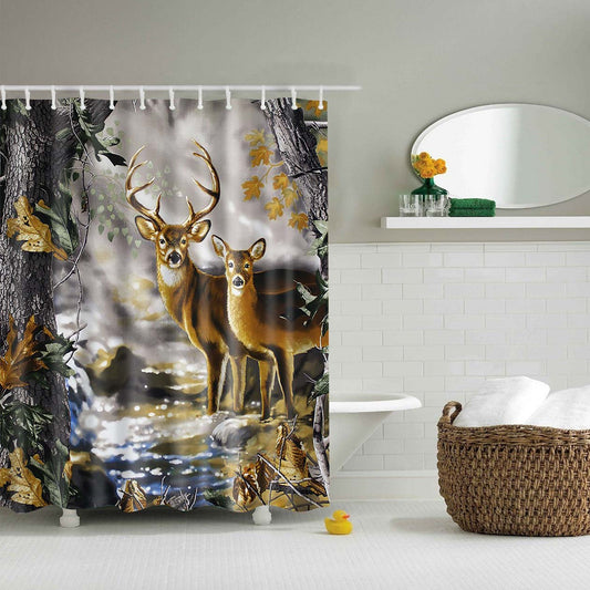 Camo Shower Curtain Black American Flag Elk Moose Wildlife - Temu