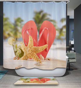 Orange Pink Flip Flop Shower Curtain Summer Beach Sand Starfish Bathroom Decor Gojeek