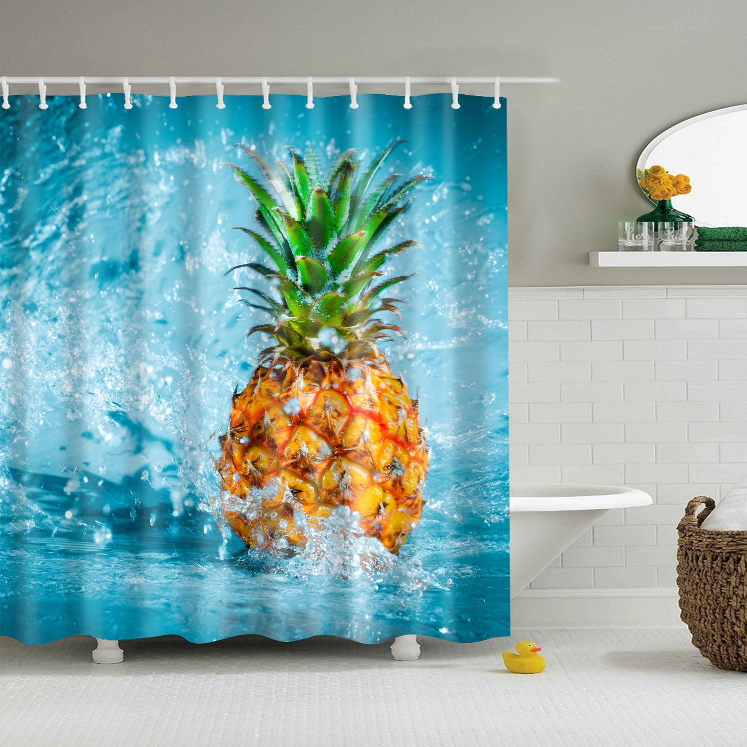 pineapple shower curtain black and white