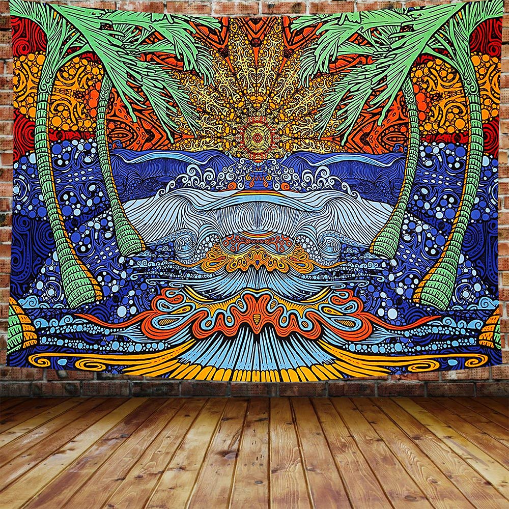 Trippy Plam Tree Beach with Sun Tapestry