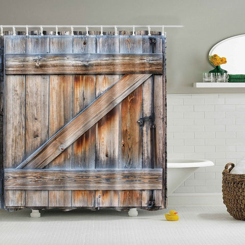 Wood Barn Door Shower Curtain Collection Bathroom Decor – GoJeek