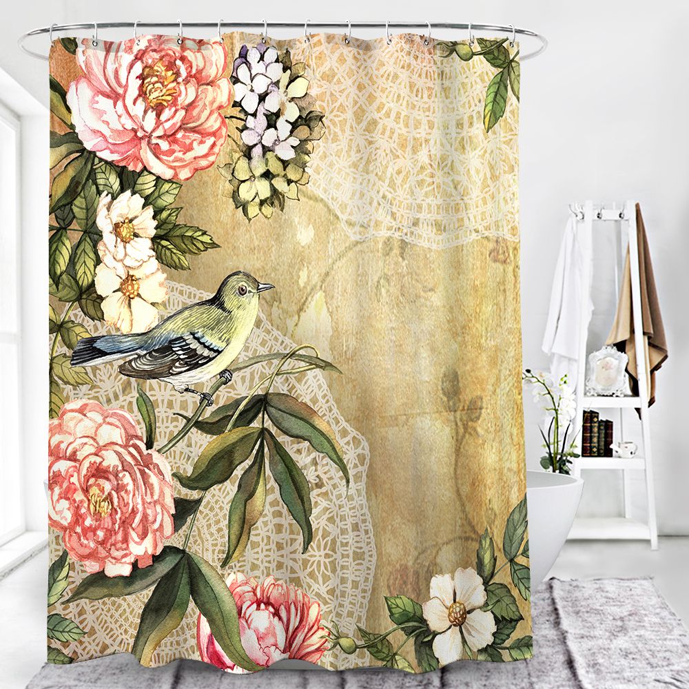 Vintage Bird Floral PostCard Shower Curtain