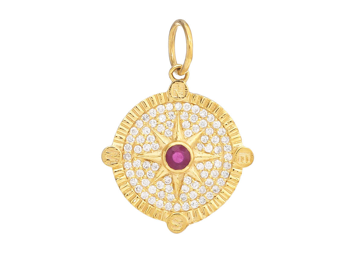 14k Solid Gold & Diamond Ruby Sun Pendant, (14K-DP-124)
