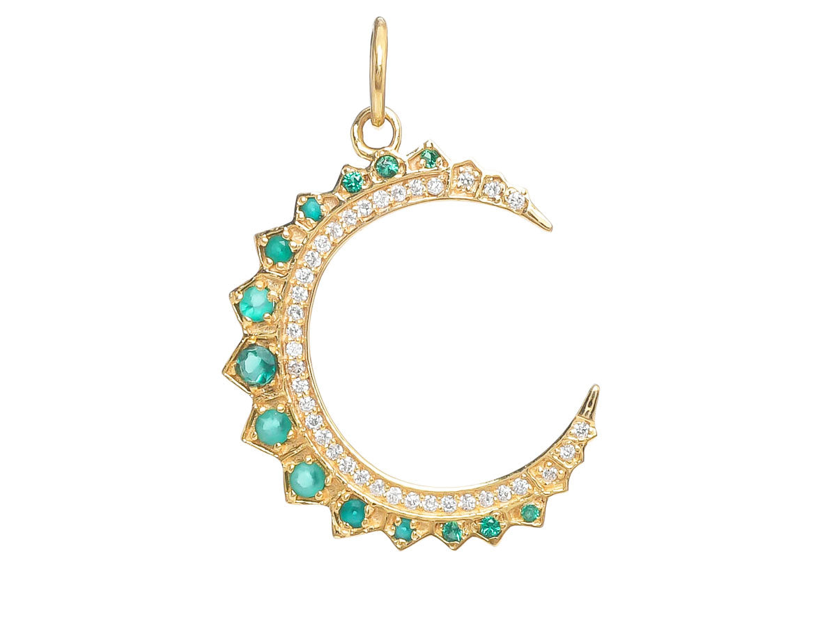 14k Solid Gold & Emerald Crescent Moon Pendant, (14K-DP-128)