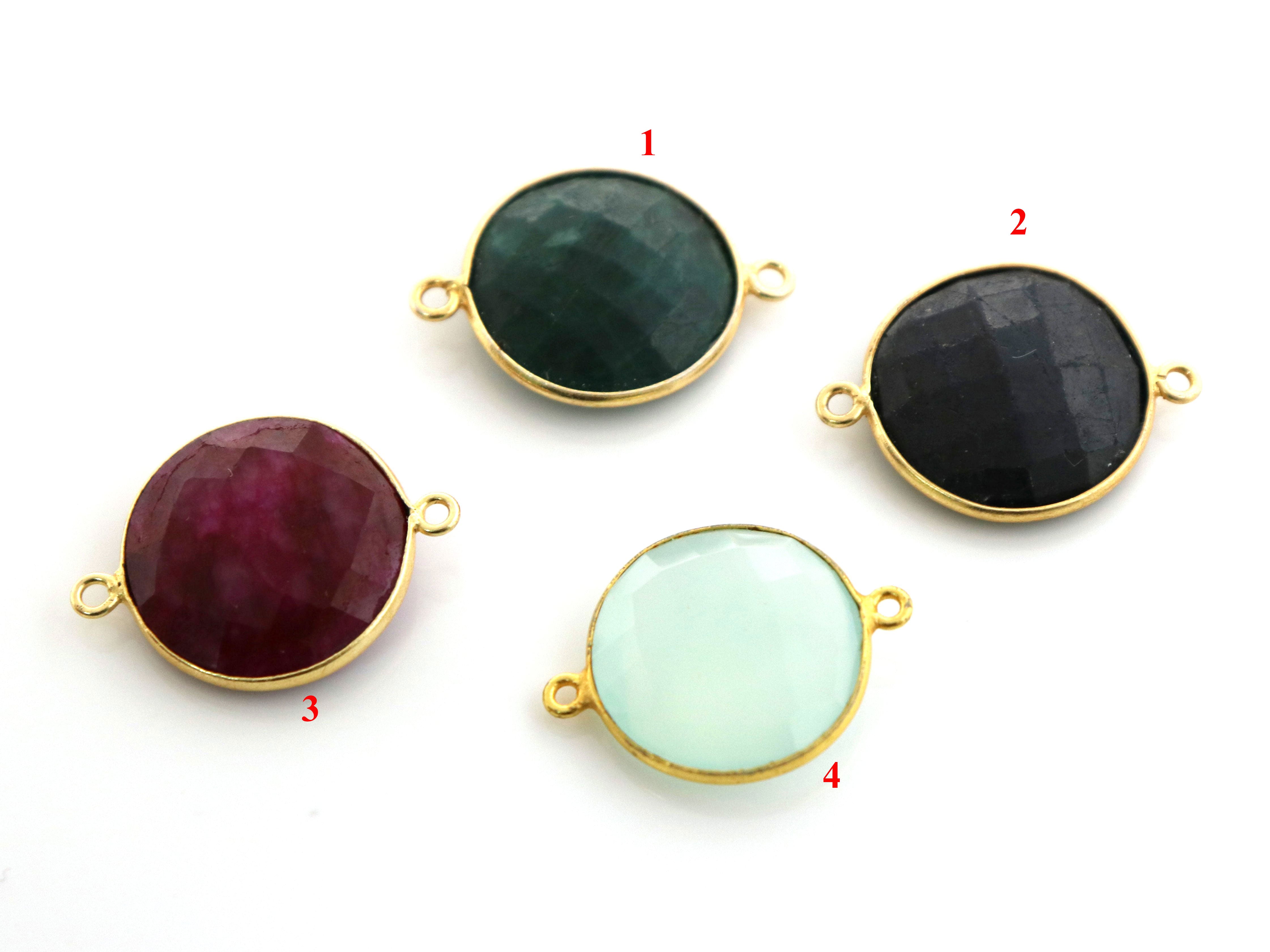 Gold Plated Faceted Coin Connector, 20 mm, multiple gemstones (BZC-7289)