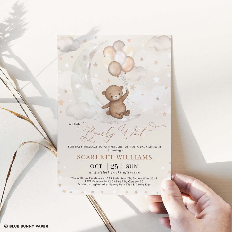 Moon & Stars Teddy Baby Shower Invitation