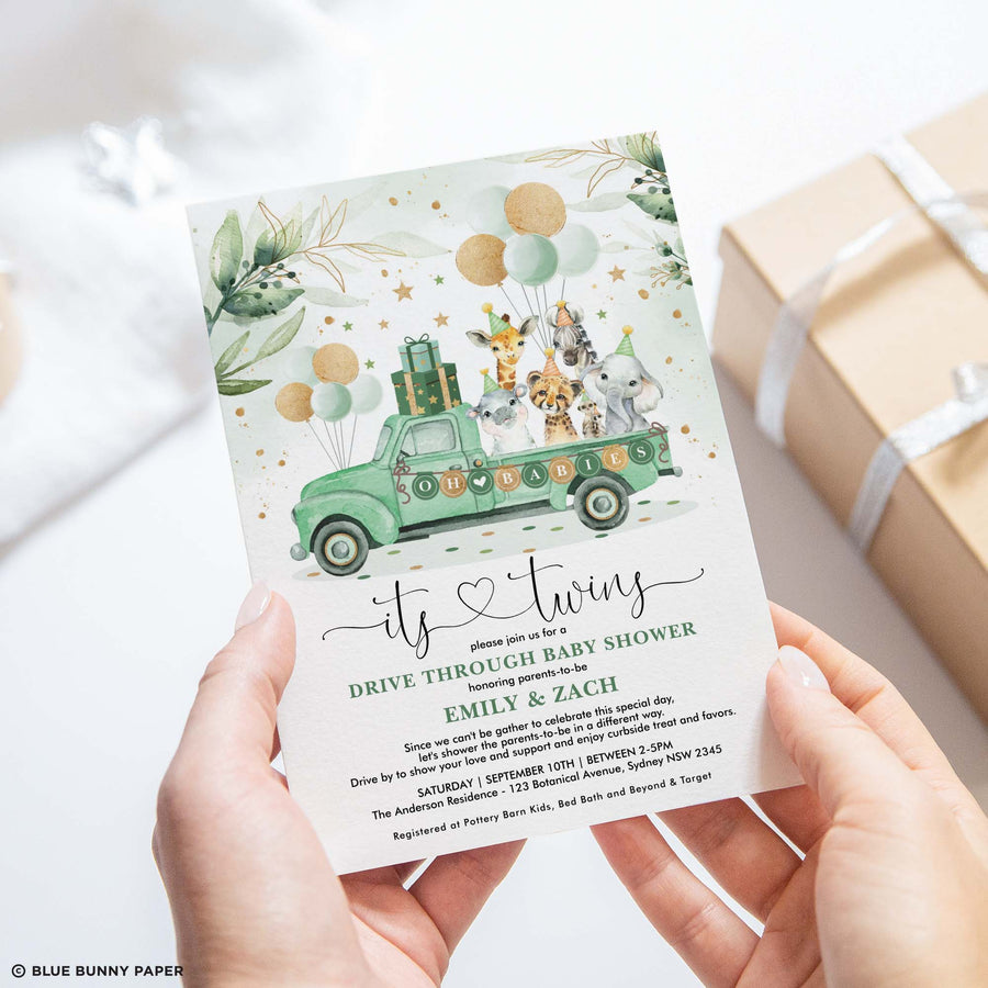 Safari Twins Baby Shower Invitation