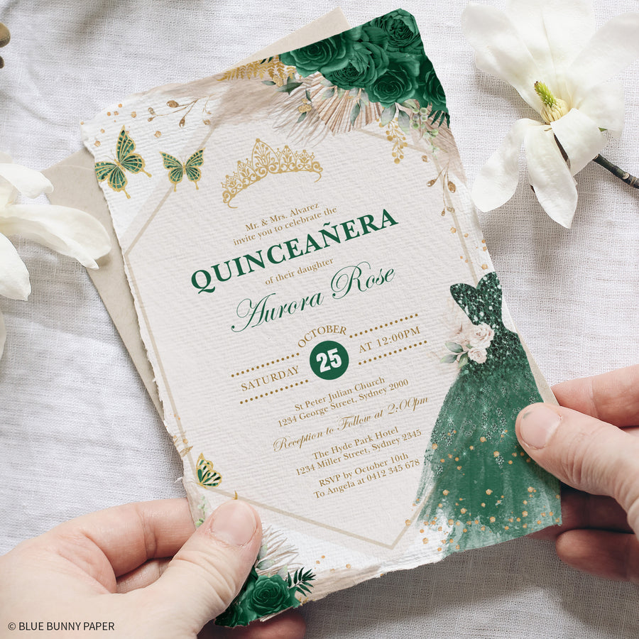 Emerald Green Quinceañera Invitations - Enchanted Forest