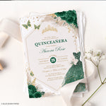 A Stack of Green Quinceañera Invitations