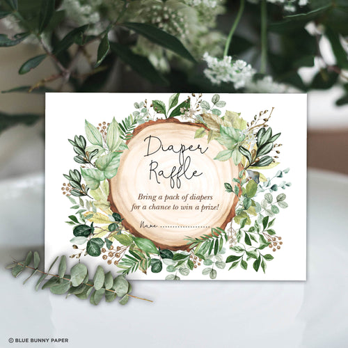 Rustic Greenery Diaper Raffle Cards