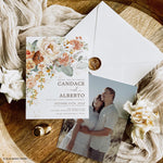 Floral Boho Wedding Invitation with photo backside