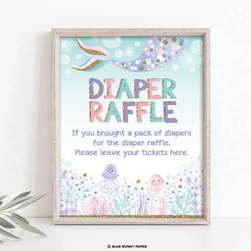 Mermaid Diaper Raffle Party Sign