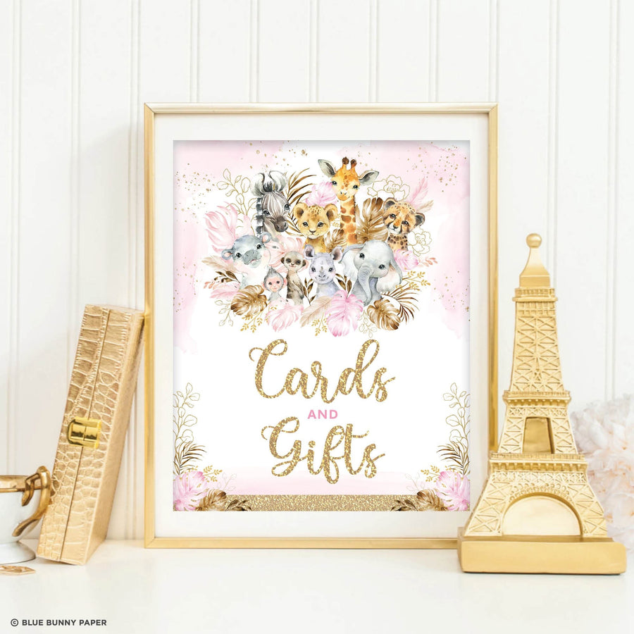 Printable Pink Safari Cards & Gifts Party Sign