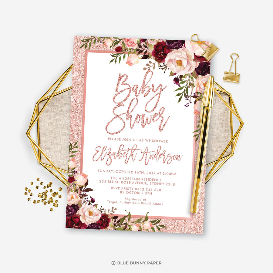 Rose Gold Baby Shower Invitation