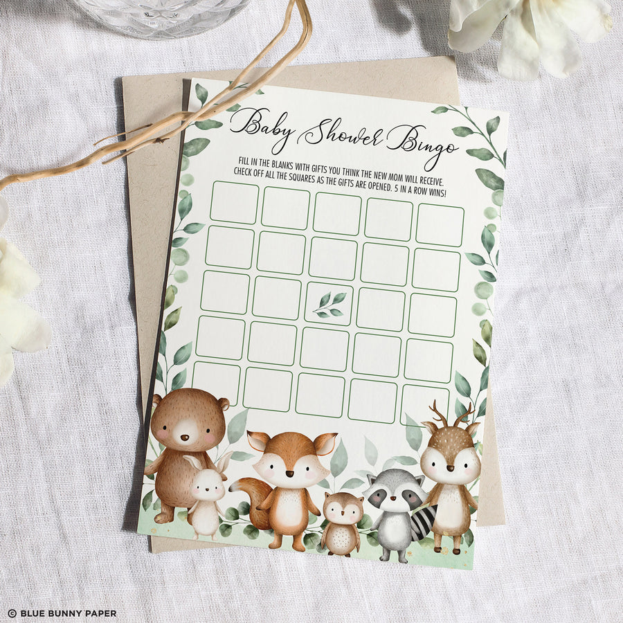 Woodland Baby Shower Bingo Card