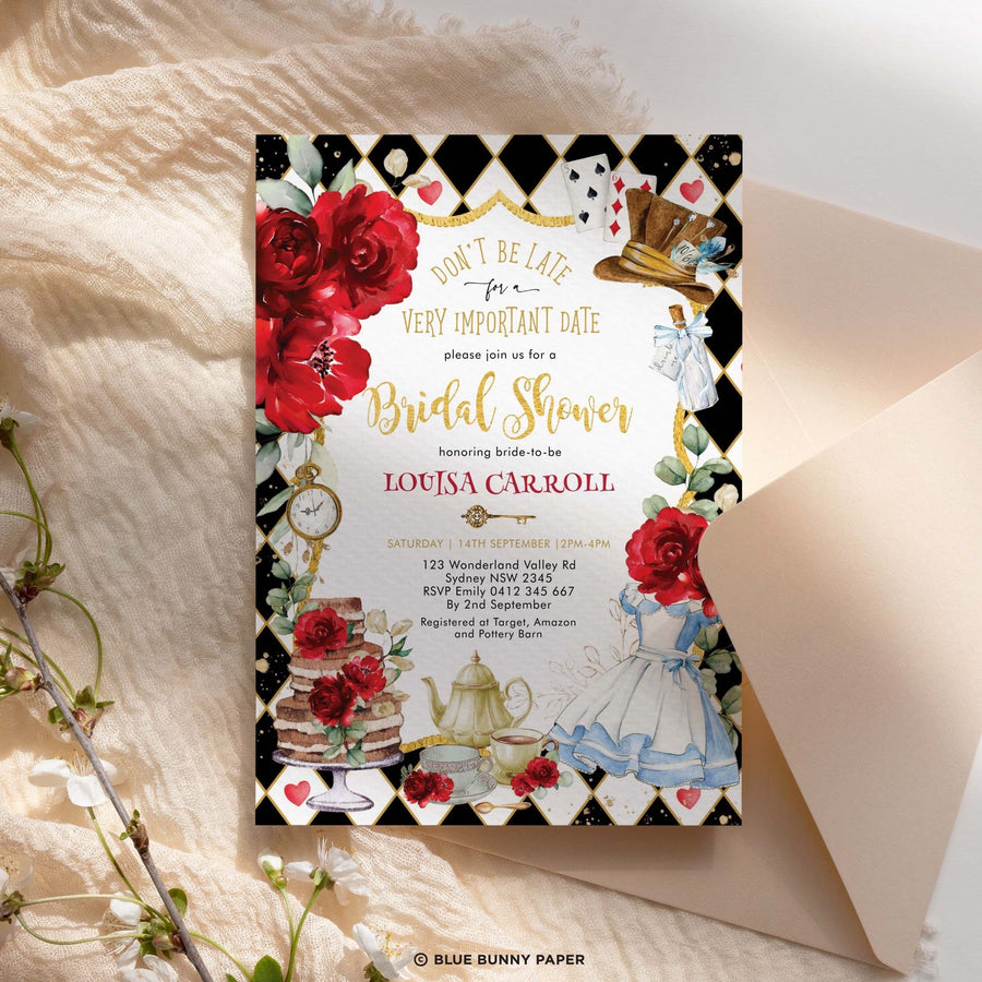 Adventures in Wonderland Invitations in Creme