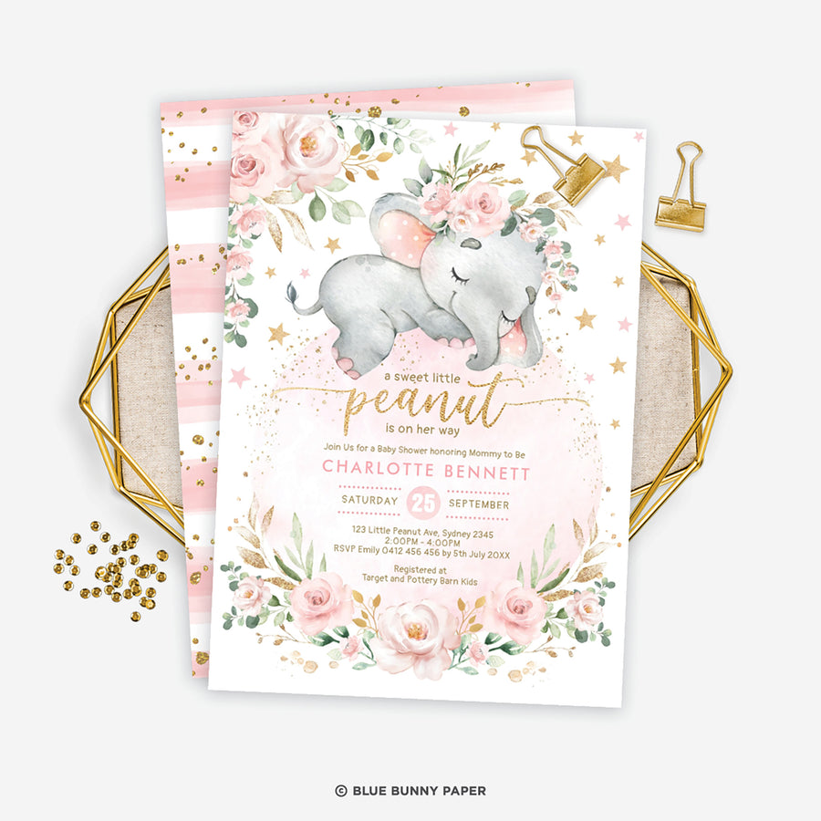 Girl Elephant Baby Shower Invitation