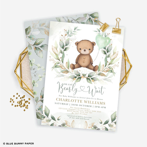 Editable We Can Bearly Wait Baby Shower Invitation Template