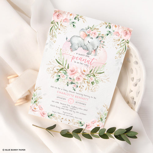 Girl Elephant Baby Shower Invitation