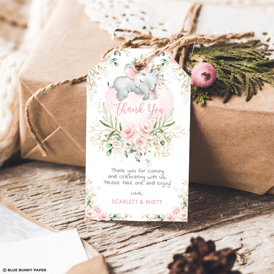 Girl Elephant Favor Tags