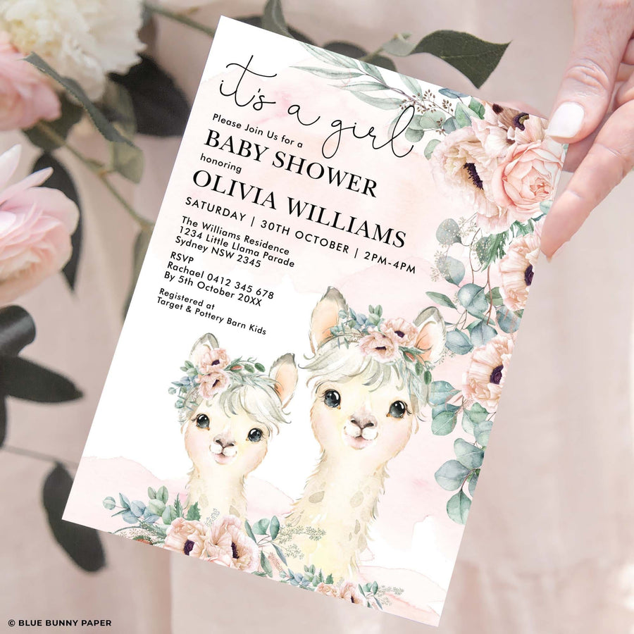 Alpaca Girl Baby Shower Invitation