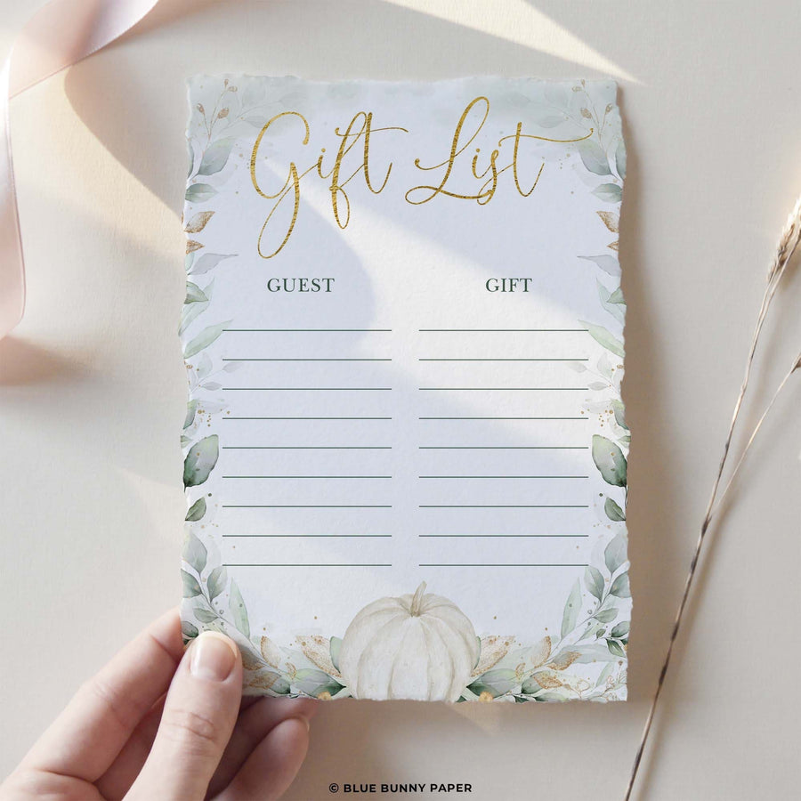 Pumpkin Baby Shower Gift List Card