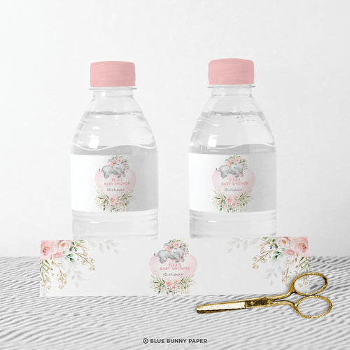 Girl Elephant Water Bottle Labels