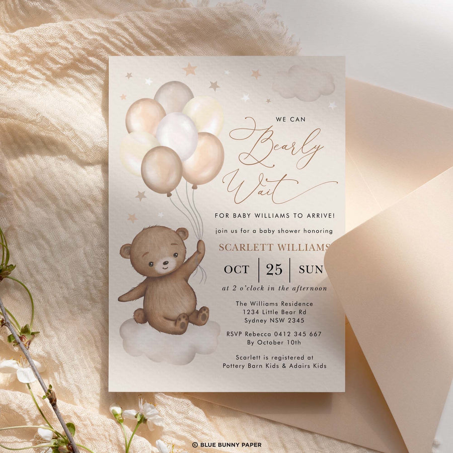 Personalized Baby Boy Bear Baby Shower Wrapping Paper - Add Any