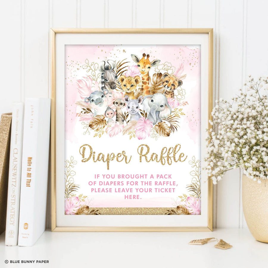 Printable Pink Safari Diaper Raffle Party Sign