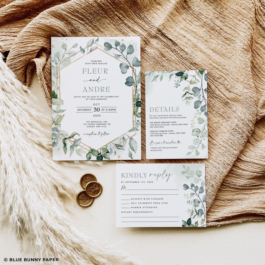 Greenery Digital Wedding Invitation Bundle