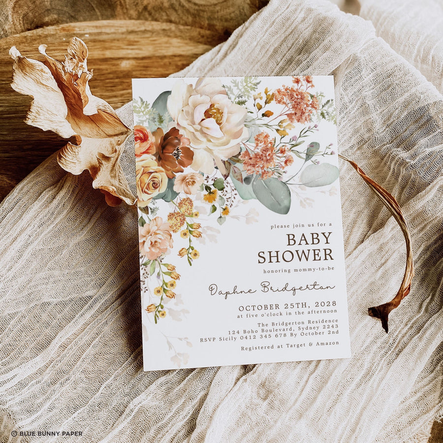 Floral Fall Baby Shower Invitation Card