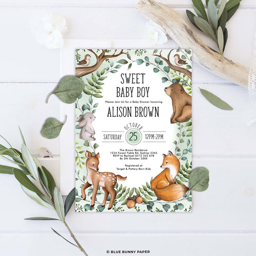 Woodland Theme Baby Shower Invitation