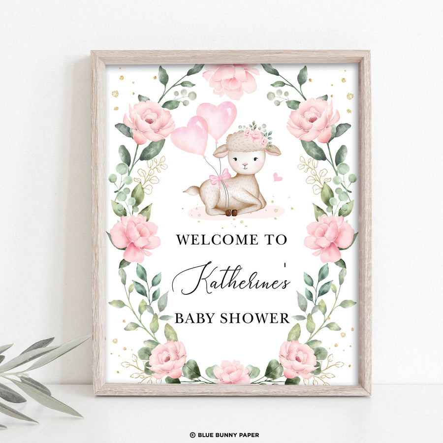 Pink Lamb Party Welcome Sign