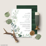 Greenery Digital Wedding Invite with backside