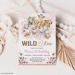 Wild One Pink Safari Birthday Invitation