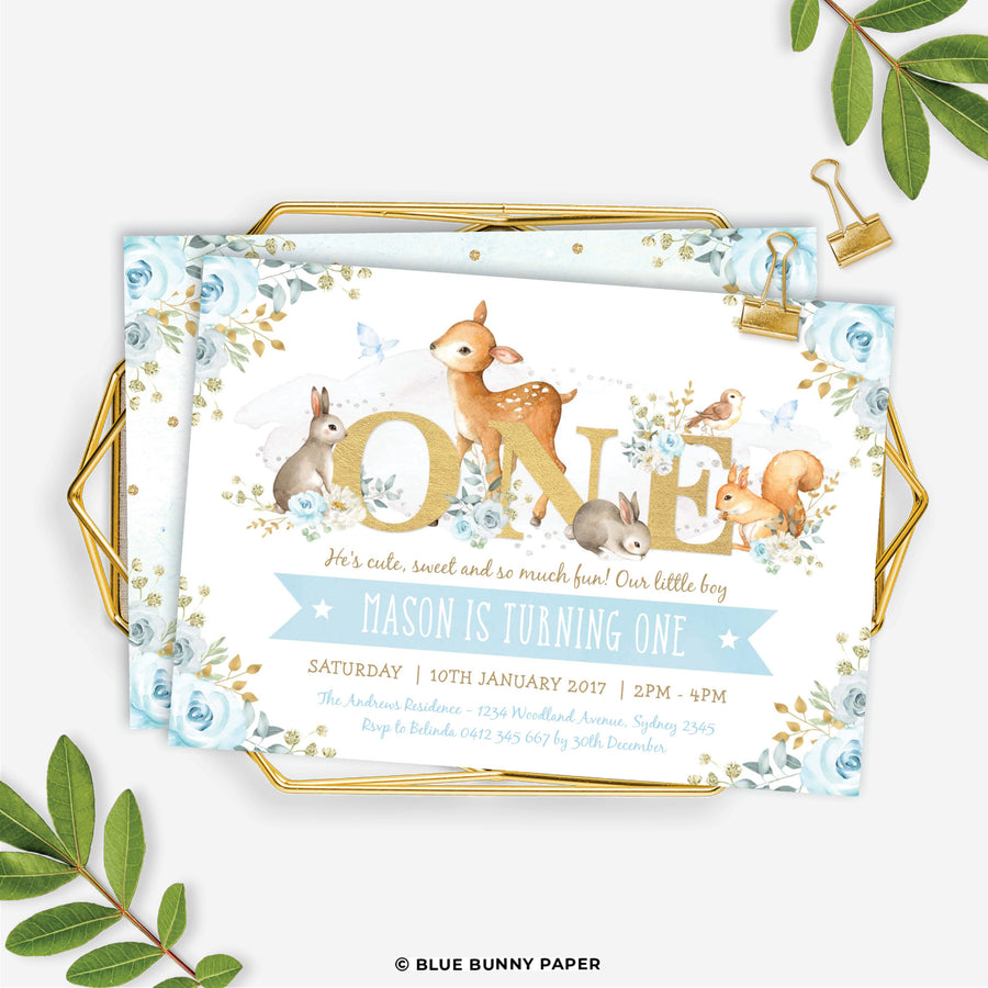 Boy Woodland First Birthday Invitation