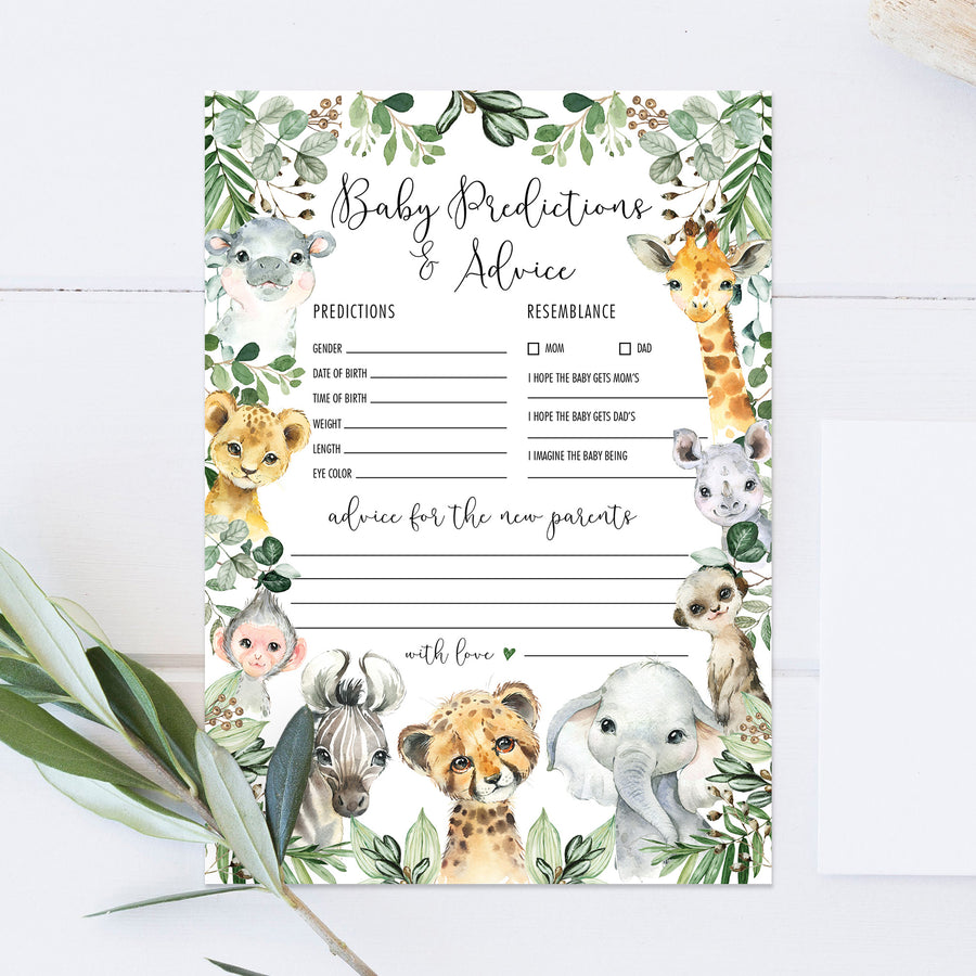 Baby Shower Predictions & Advice Game Safari Animals