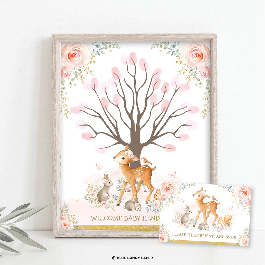 Girl Woodland Thumbprint Guestbook