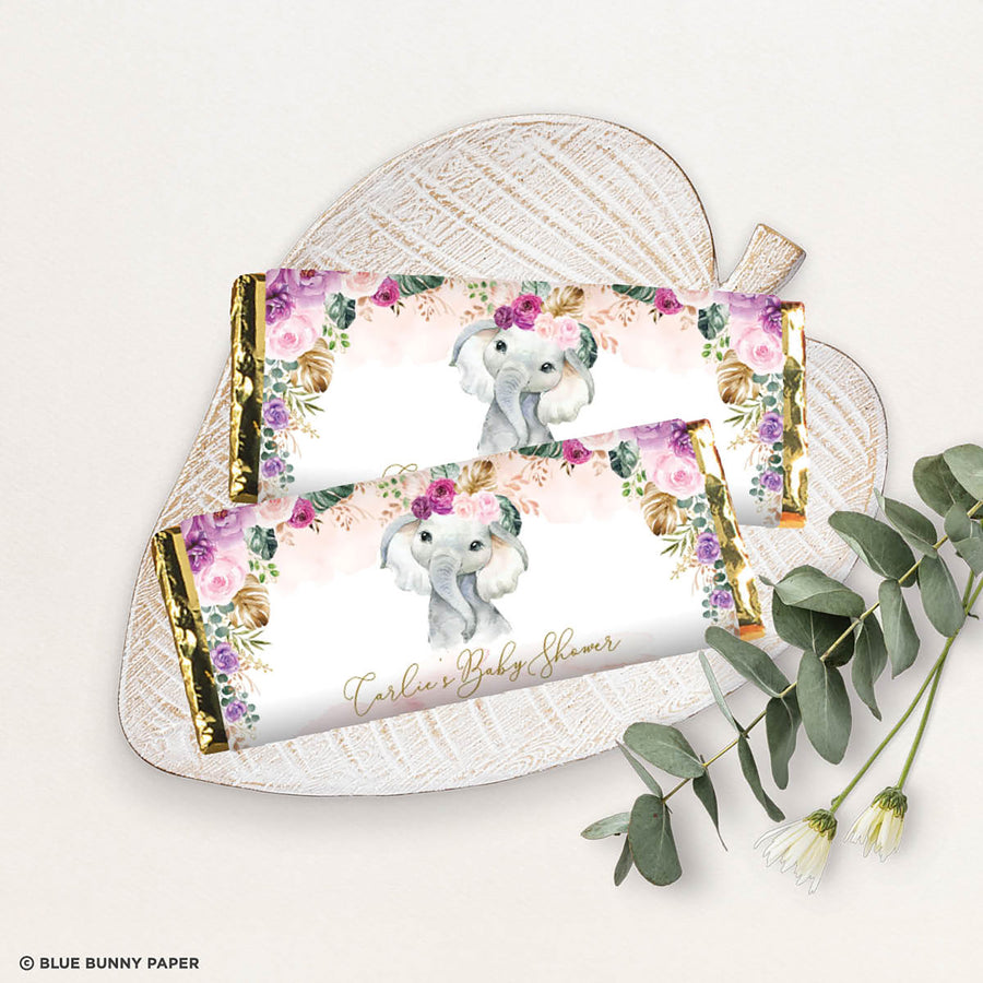 Purple Flowers Elephant Chocolate Bar Wrapper