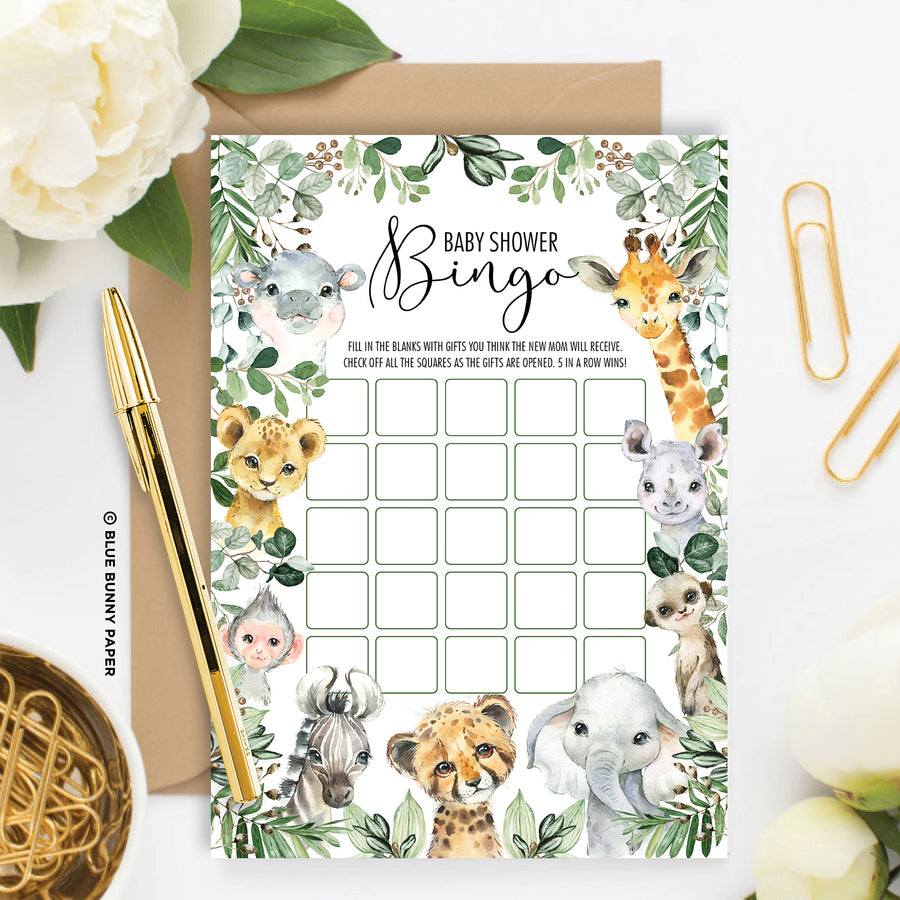 Animal Safari Baby Shower Bingo Game