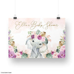 Elephant with Purple Flowers Party Welcome Backdrop