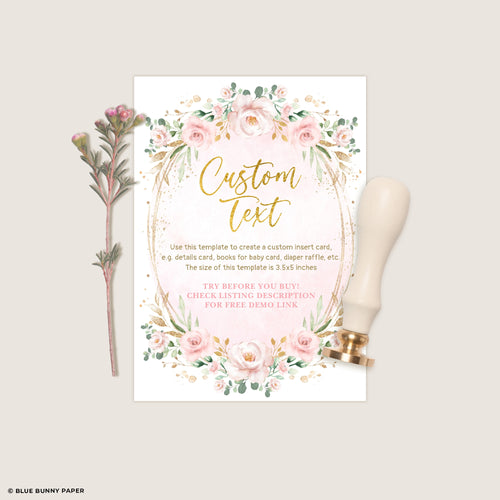 Pink Flower Custom Editable Insert Card