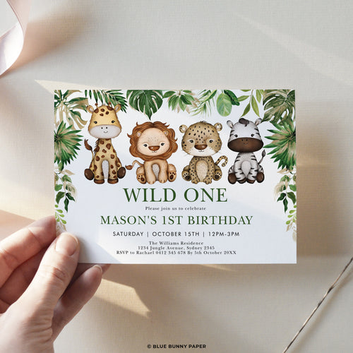 Wild Jungle 1st Birthday Invitations